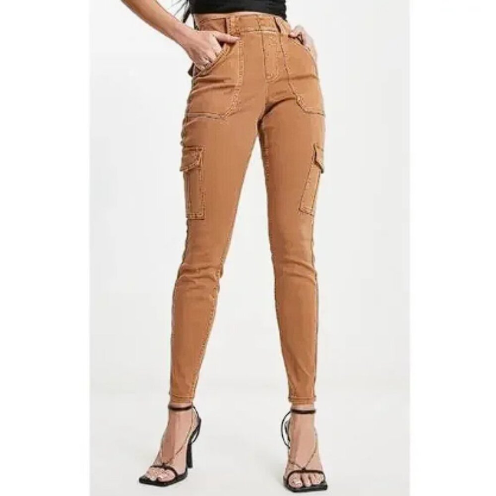 Spanx Stretch Twill Ankle Cargo Pant Honeyglow Tan M Skinny Legging